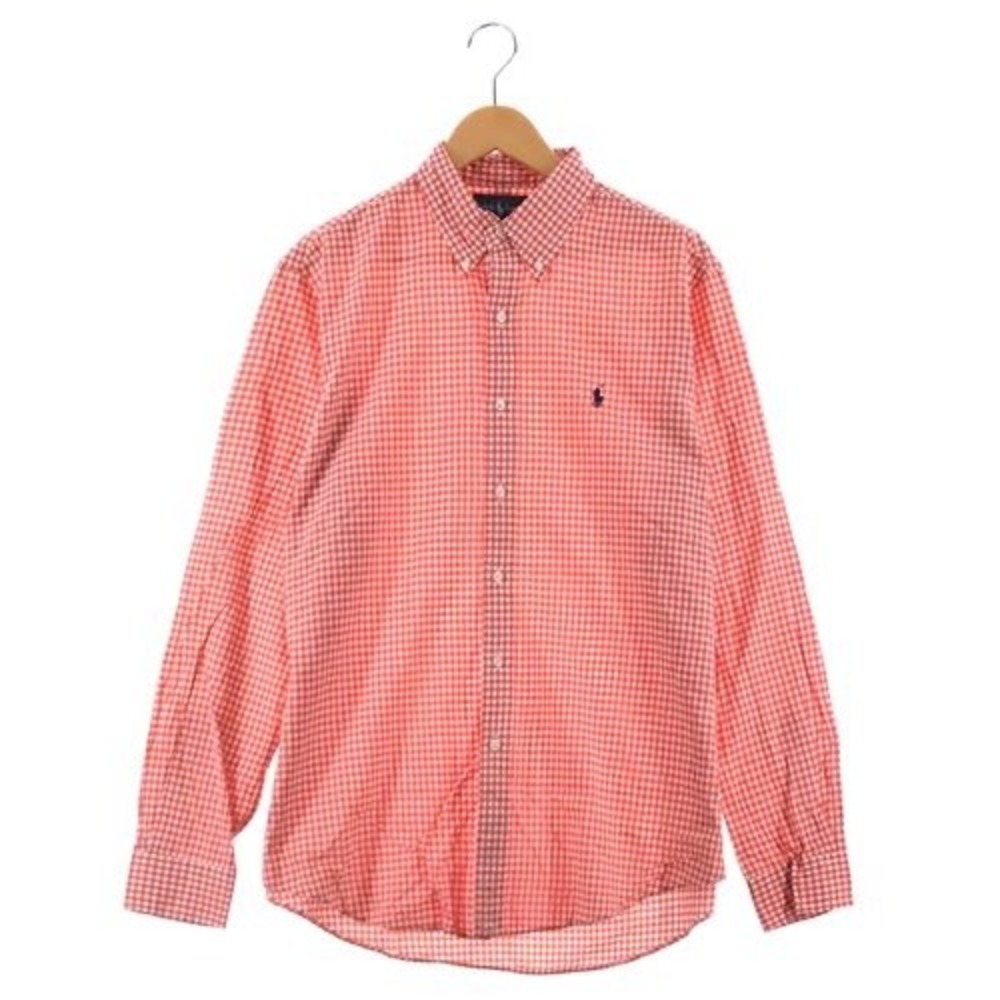 Vintage 90s Ralph Lauren Orange White Gingham Button Down Shirt Men's L Heritage